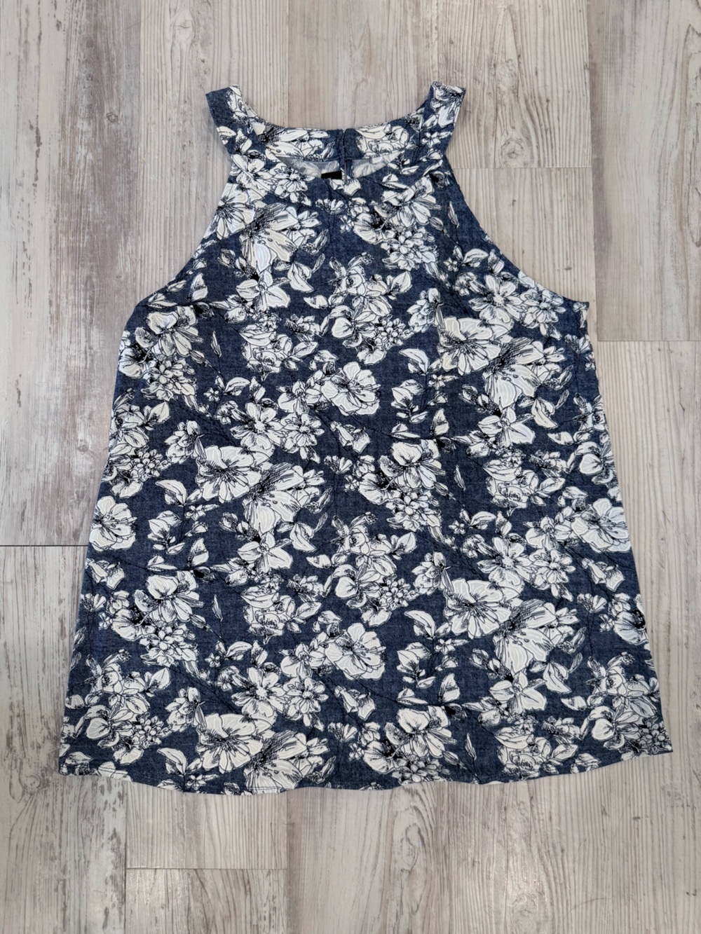Women's Navy Floral Halter Tank Top
